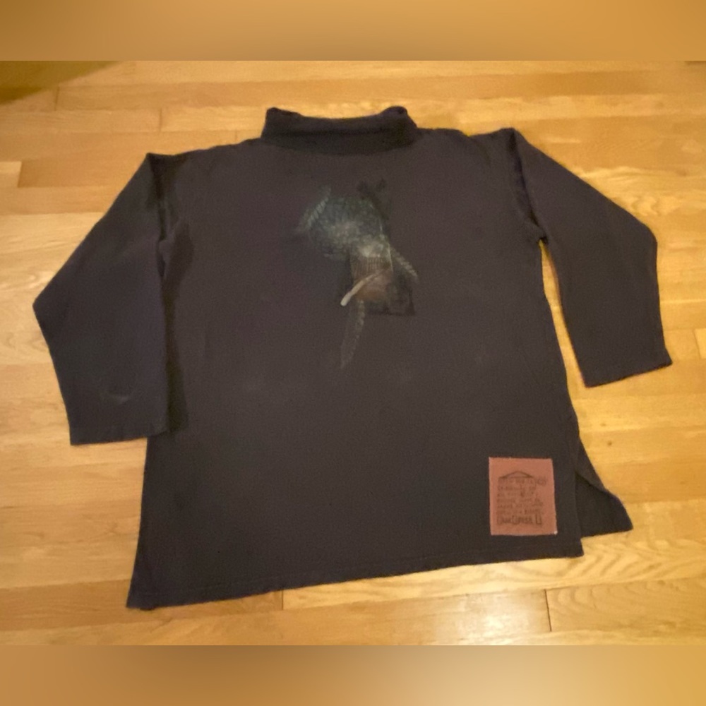 Blue Fish Boho Vintage Brown Turtleneck Top / Tunic w Gorgeous Original Art - Picture 11 of 12